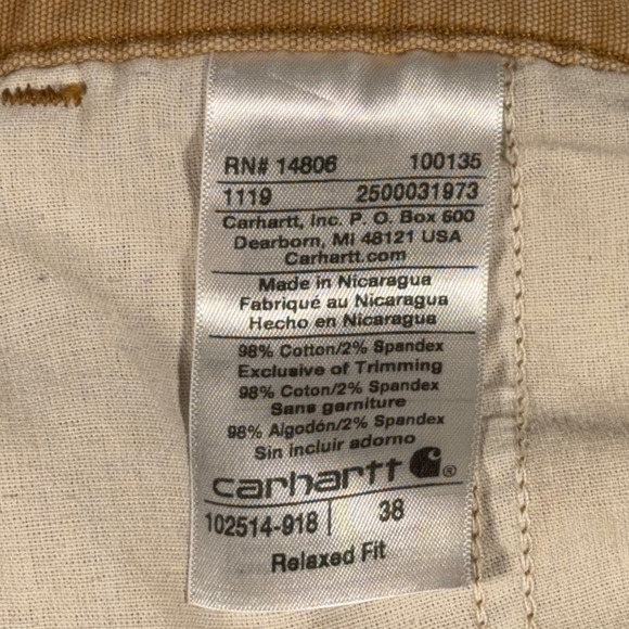 Carhartt Shorts Mens 38 Brown Relaxed Fit Duck Canvas Carpenter Workwear Utility - Picture 5 of 10